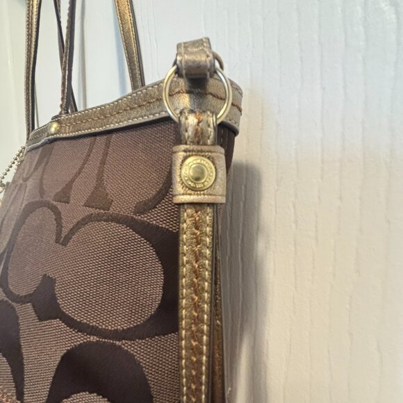 Coach Metallic Signature Patchwork Tote Bag — Bronze / Gold Trim — Style F13548 - Picture 5 of 15